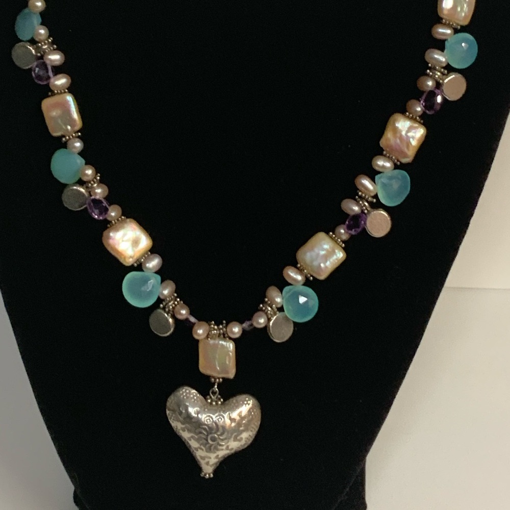 Vintage Sterling Silver Pearl Gemstone Necklace - Picture 7 of 9